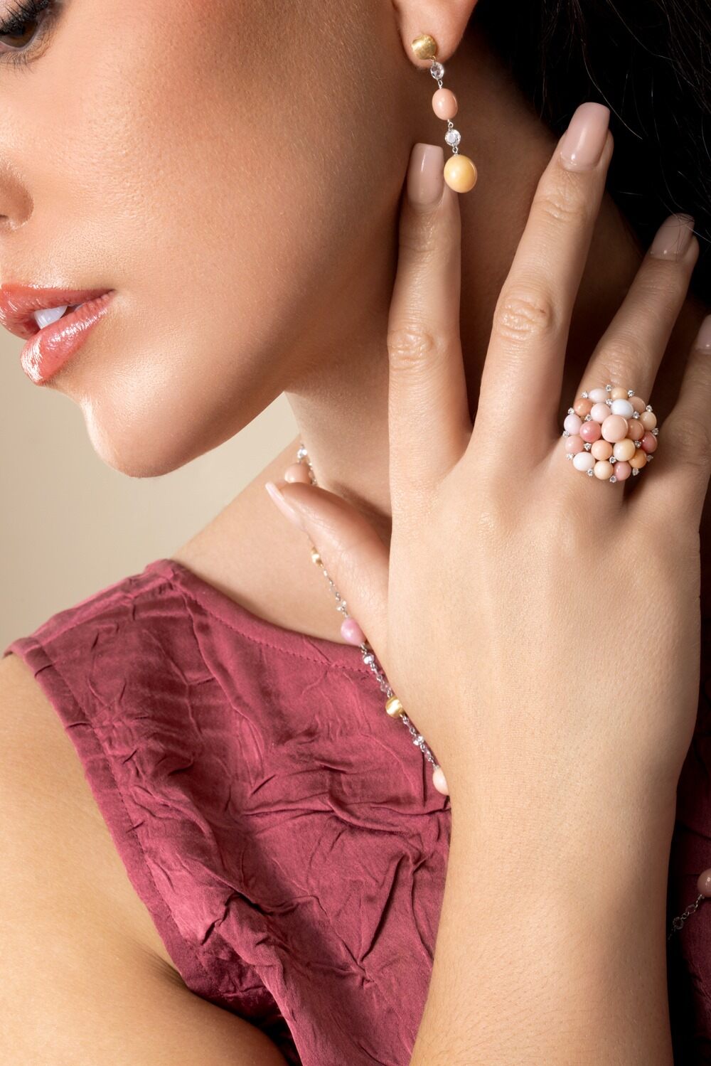 Pink Conch Pearl Diamond Unico Ring-WHITE GOLD-7-JEWELRYFINE JEWELRING-MARCO BICEGO