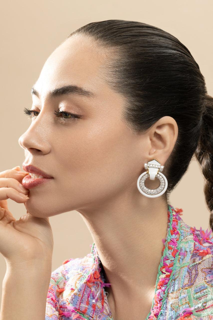 Diamond White Strap Doorknocker Earrings-PLATINUM-JEWELRYFINE JEWELEARRING-DAVID WEBB