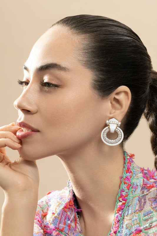 Diamond White Strap Doorknocker Earrings-PLATINUM-JEWELRYFINE JEWELEARRING-DAVID WEBB