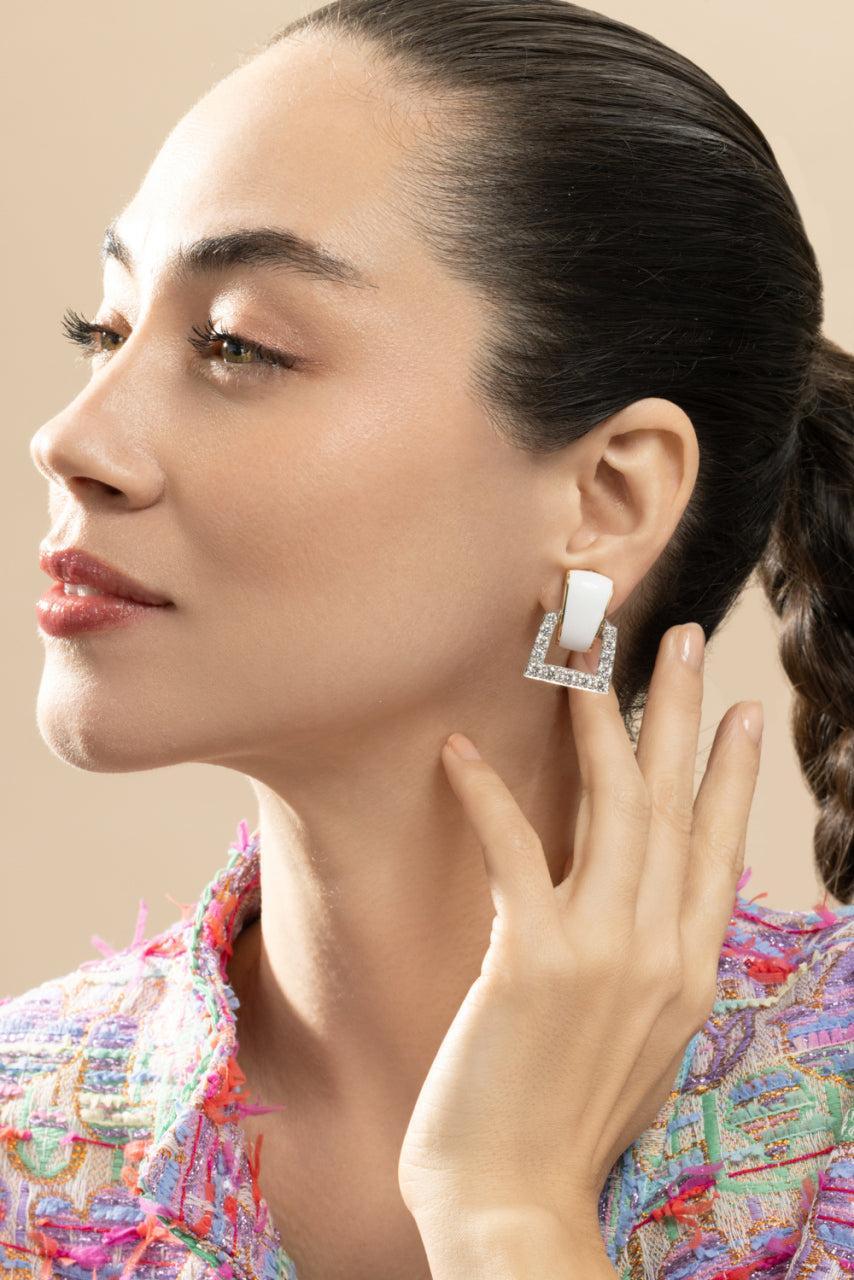 Diamond White Single Strap Earrings-YELLOW GOLD-JEWELRYFINE JEWELEARRING-DAVID WEBB