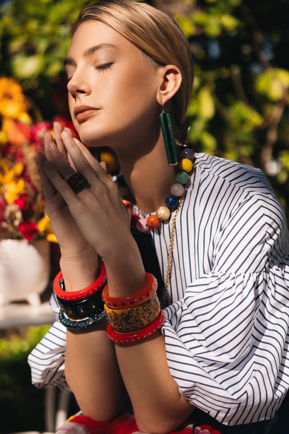 Small Blue Bakelite Bangle Bracelet-YELLOW GOLD-JEWELRYFINE JEWELBRACELET O-MARK DAVIS