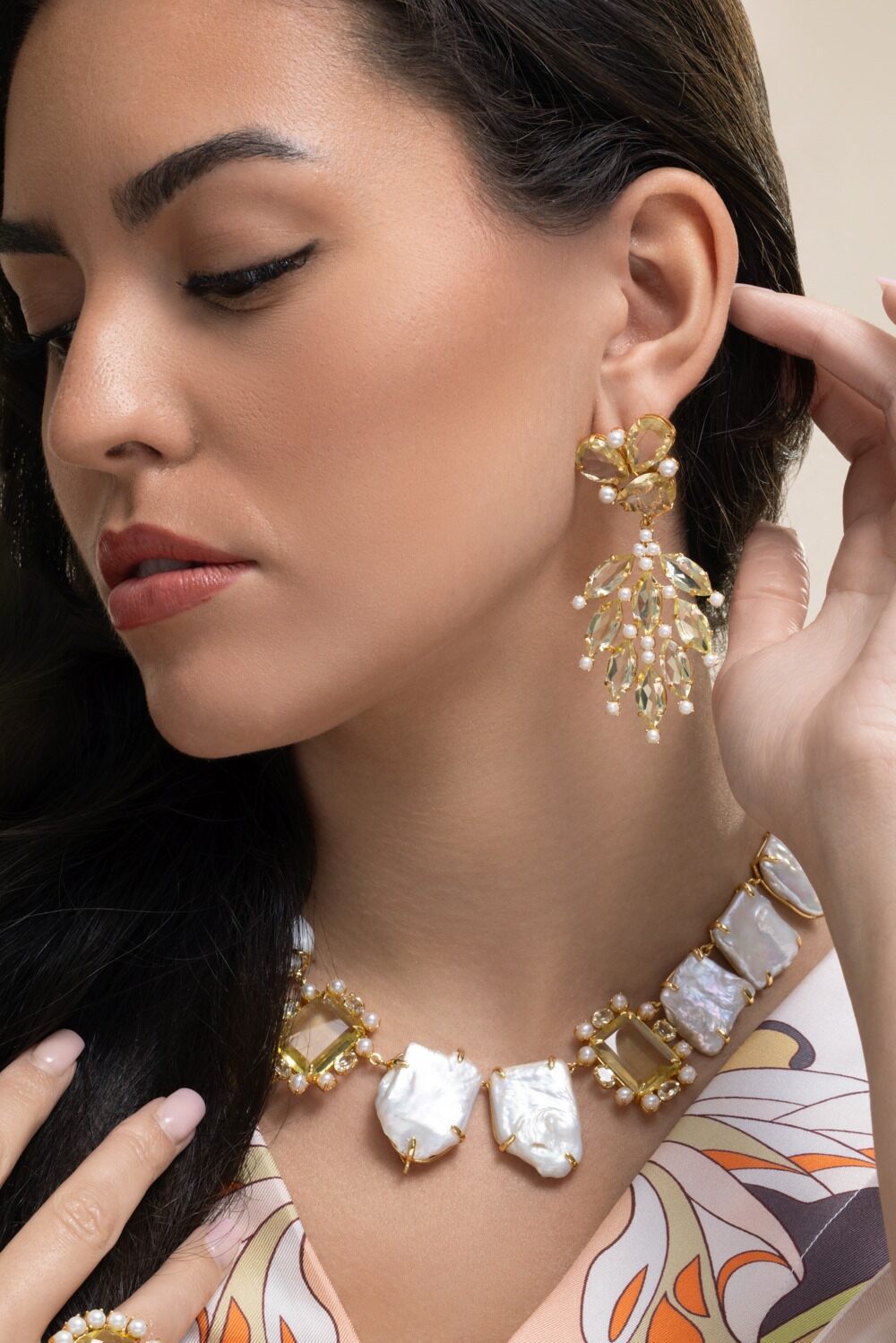 Lemon Quartz Pearl Adeline Earrings-YELLOW-JEWELRYBOUTIQUEEARRING-BOUNKIT JEWELRY