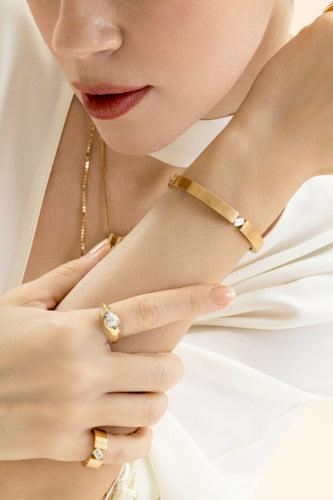 Diamond Orbit Bangle Bracelet-YELLOW GOLD-JEWELRYFINE JEWELBRACELET O-LORAIDA