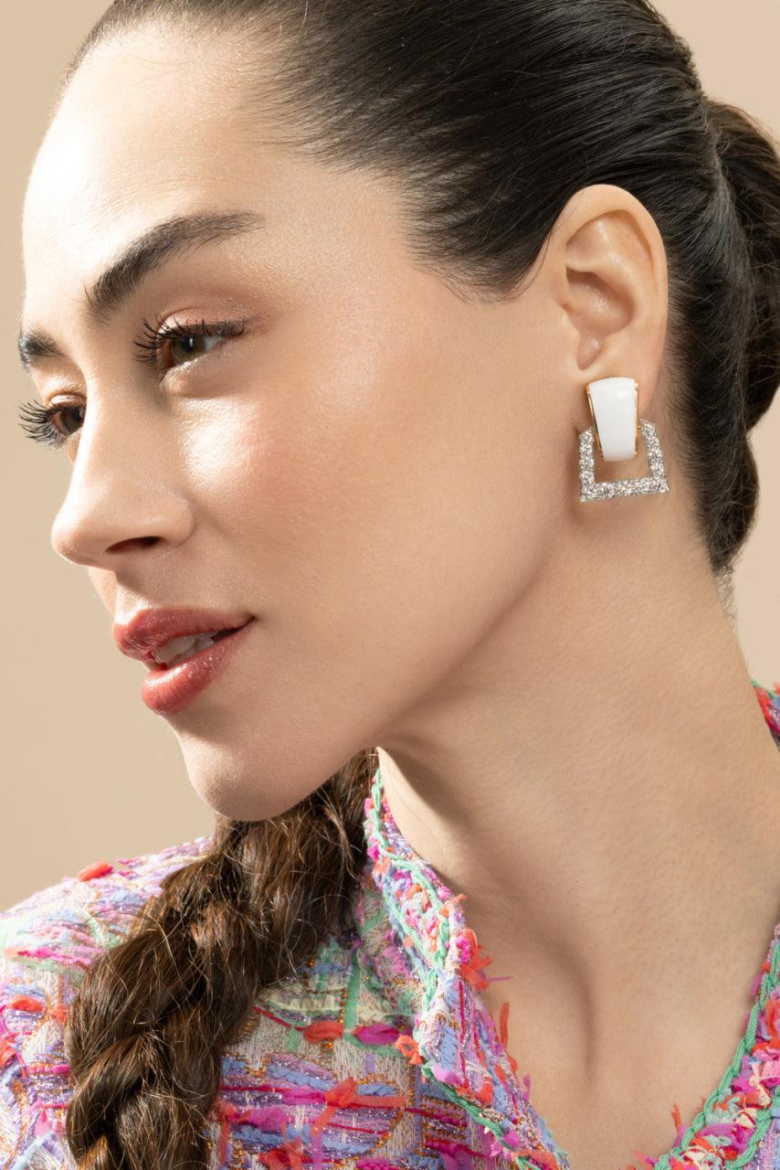 Diamond White Single Strap Earrings-YELLOW GOLD-JEWELRYFINE JEWELEARRING-DAVID WEBB