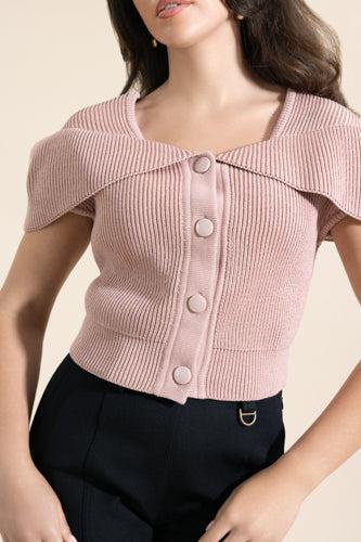 Foldover Button Knit Blouse-PINK-S-CLOTHINGTOPBLOUSE-CHLOÉ