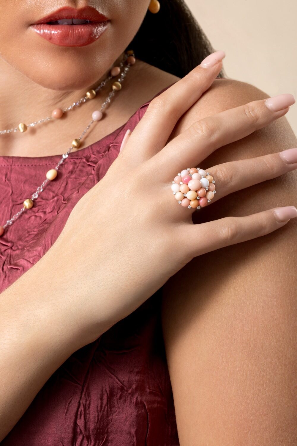 Pink Conch Pearl Diamond Unico Ring-WHITE GOLD-7-JEWELRYFINE JEWELRING-MARCO BICEGO
