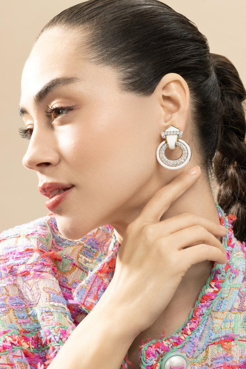 Diamond White Strap Doorknocker Earrings-PLATINUM-JEWELRYFINE JEWELEARRING-DAVID WEBB