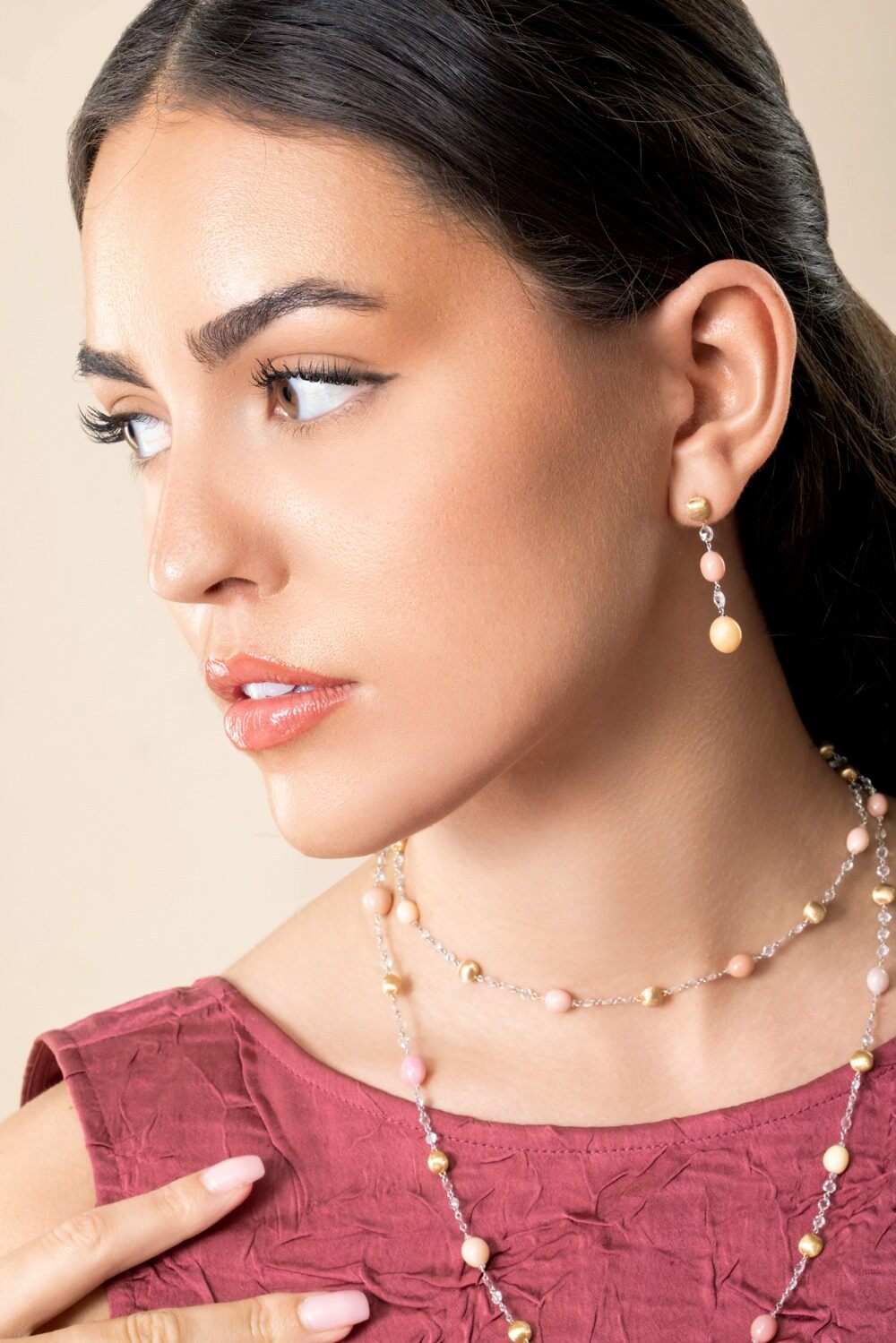 Pink Conch Pearl Diamond Unico Earrings-YELLOW GOLD-JEWELRYFINE JEWELEARRING-MARCO BICEGO