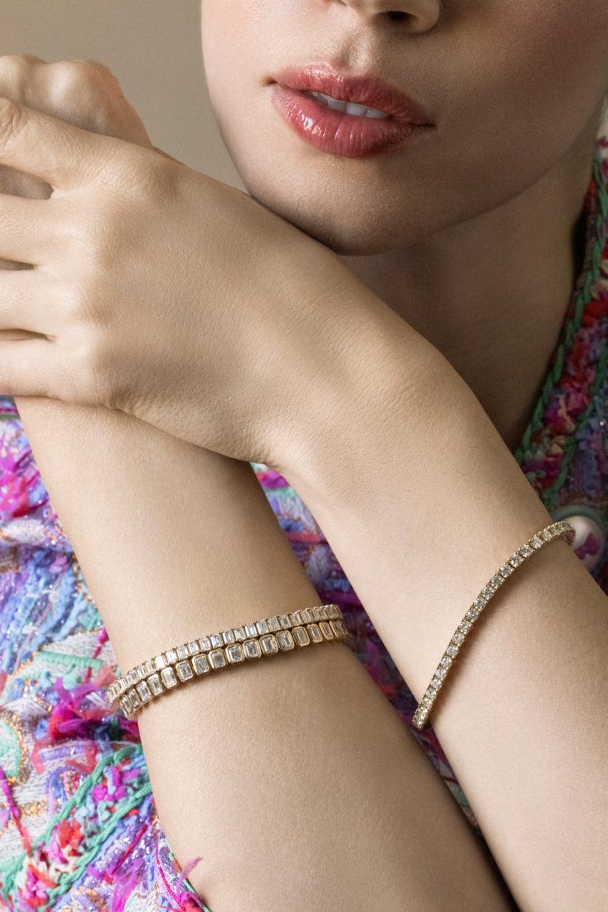 Diamond North South Bezel Bracelet-YELLOW GOLD-JEWELRYFINE JEWELBRACELET O-WITH LOVE