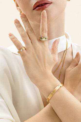 Diamond Pear Orbit Pinky Ring-YELLOW GOLD-4-JEWELRYFINE JEWELRING-LORAIDA