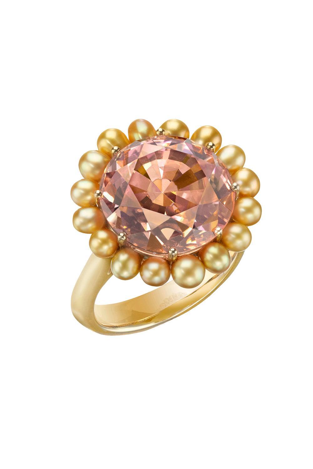 Tourmaline Golden Keshi South Sea Pearl Bi-Color Ring-YELLOW GOLD-6.5-JEWELRYFINE JEWELRING-ASSAEL
