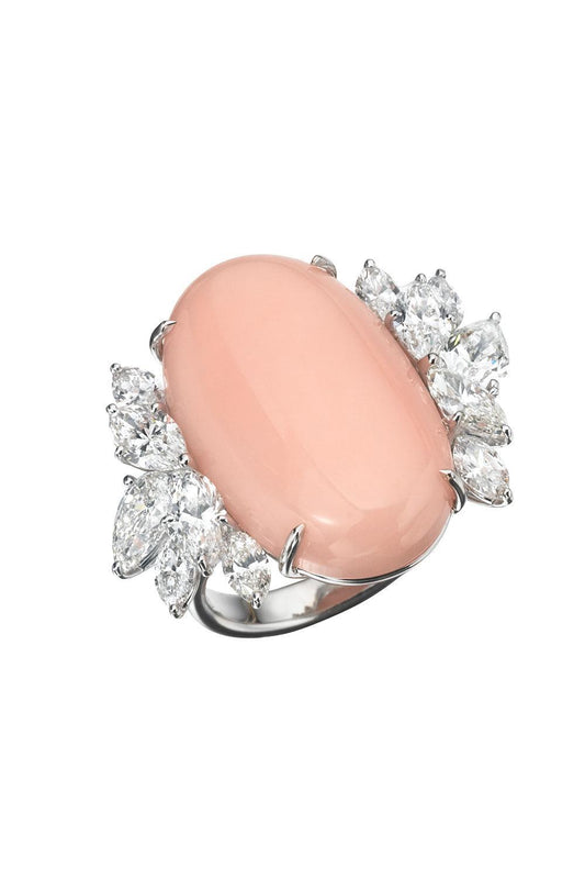 Angel Skin Coral Diamond Oval Ring-WHITE GOLD-6.5-JEWELRYFINE JEWELRING-ASSAEL