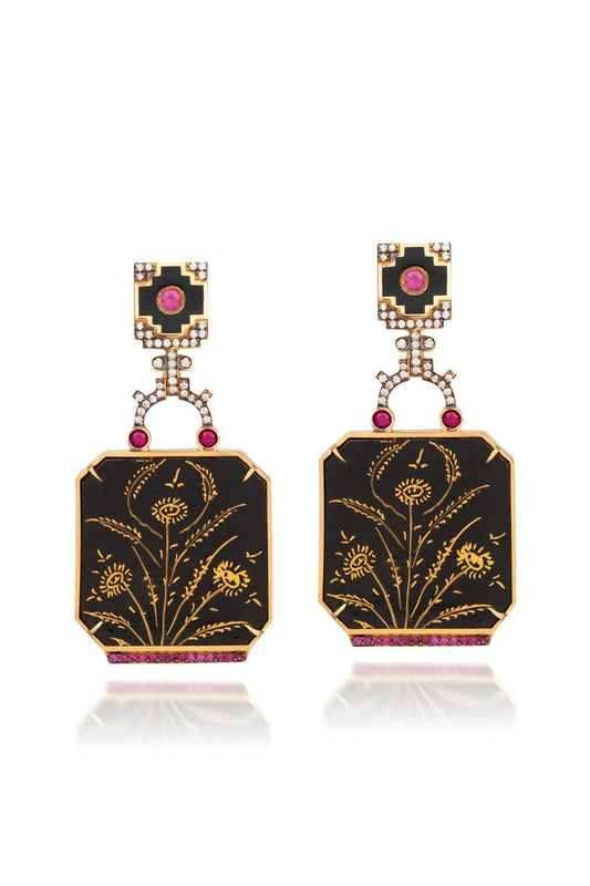 Diamond Ruby Papel Marche Earrings-YELLOW GOLD-JEWELRYFINE JEWELEARRING-SILVIA FURMANOVICH