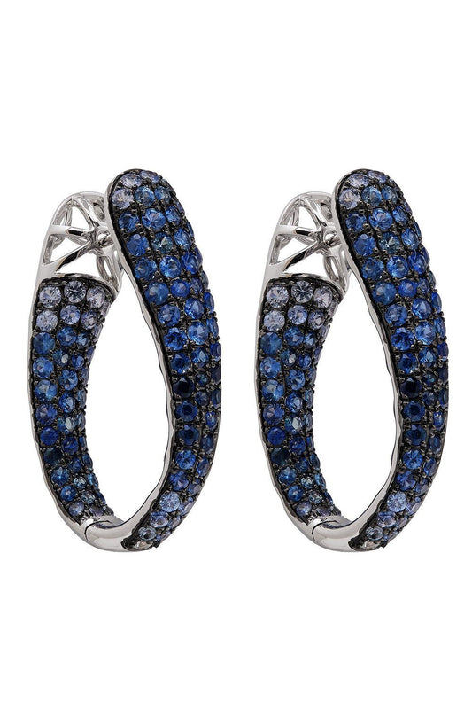 Blue Sapphire Ombre Wavy Hoop Earrings-WHITE GOLD-JEWELRYFINE JEWELEARRING-RUCHI NEW YORK