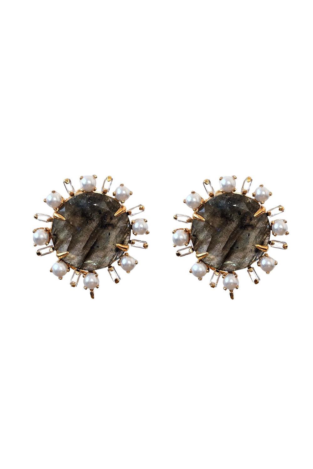 Labradorite Pearl Anya Stud Earrings-GRAY-JEWELRYBOUTIQUEEARRING-BOUNKIT JEWELRY