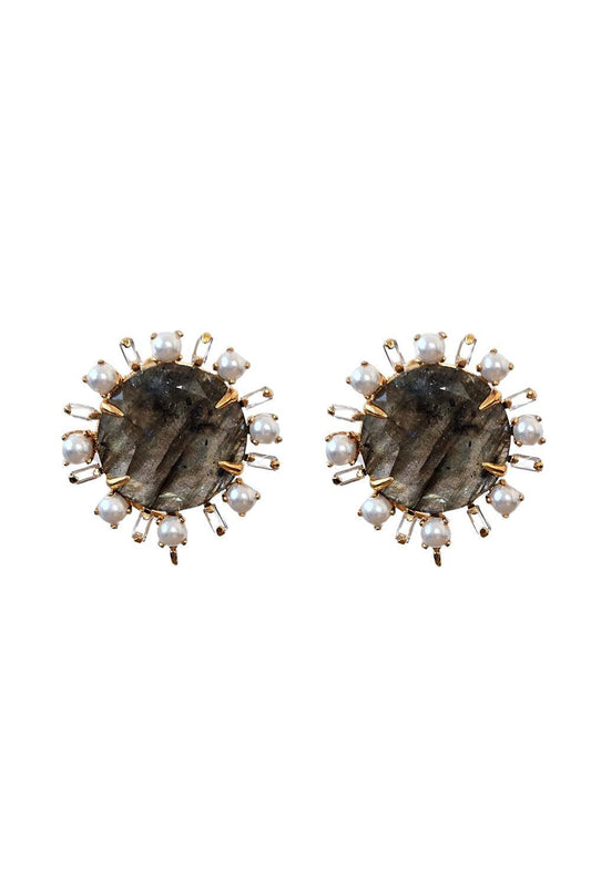 Labradorite Pearl Anya Stud Earrings-GRAY-JEWELRYBOUTIQUEEARRING-BOUNKIT JEWELRY