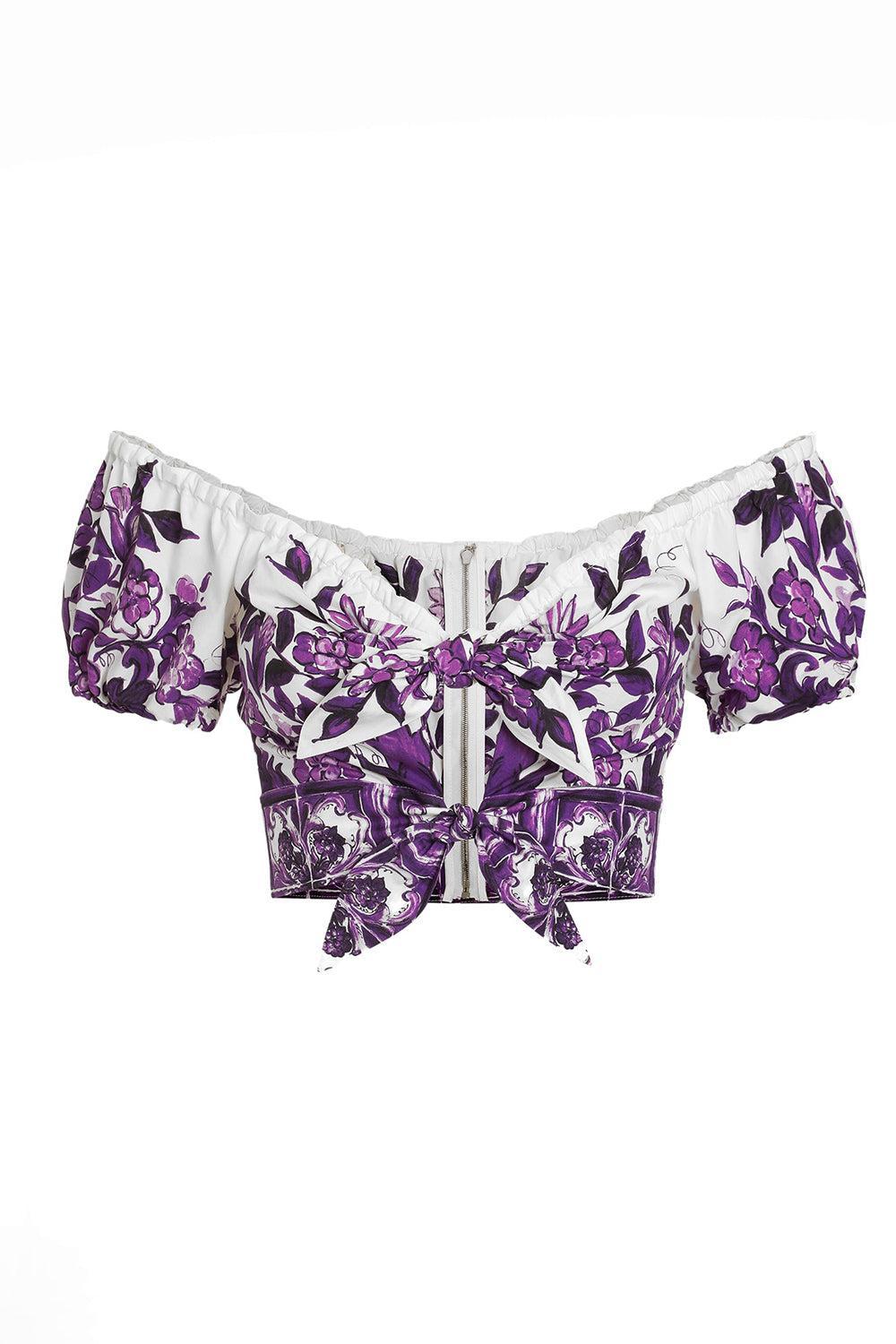 Maiolica Cropped Top-MXMAIVIO-40-CLOTHINGTOPBLOUSE-DOLCE & GABBANA