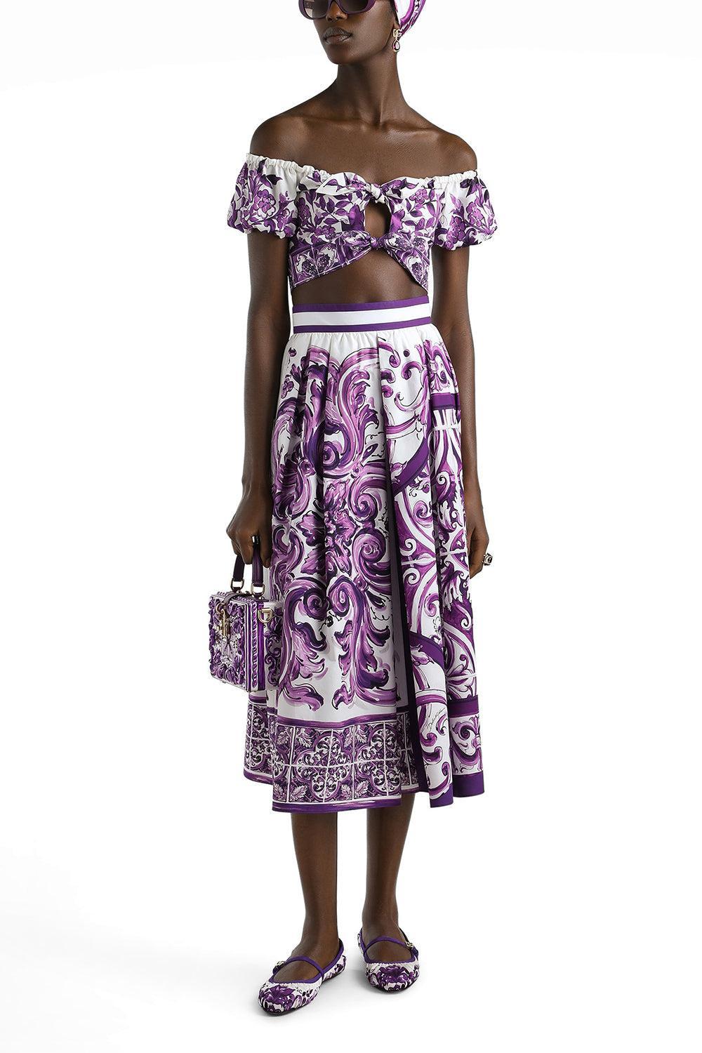 Maiolica Cropped Top-MXMAIVIO-40-CLOTHINGTOPBLOUSE-DOLCE & GABBANA