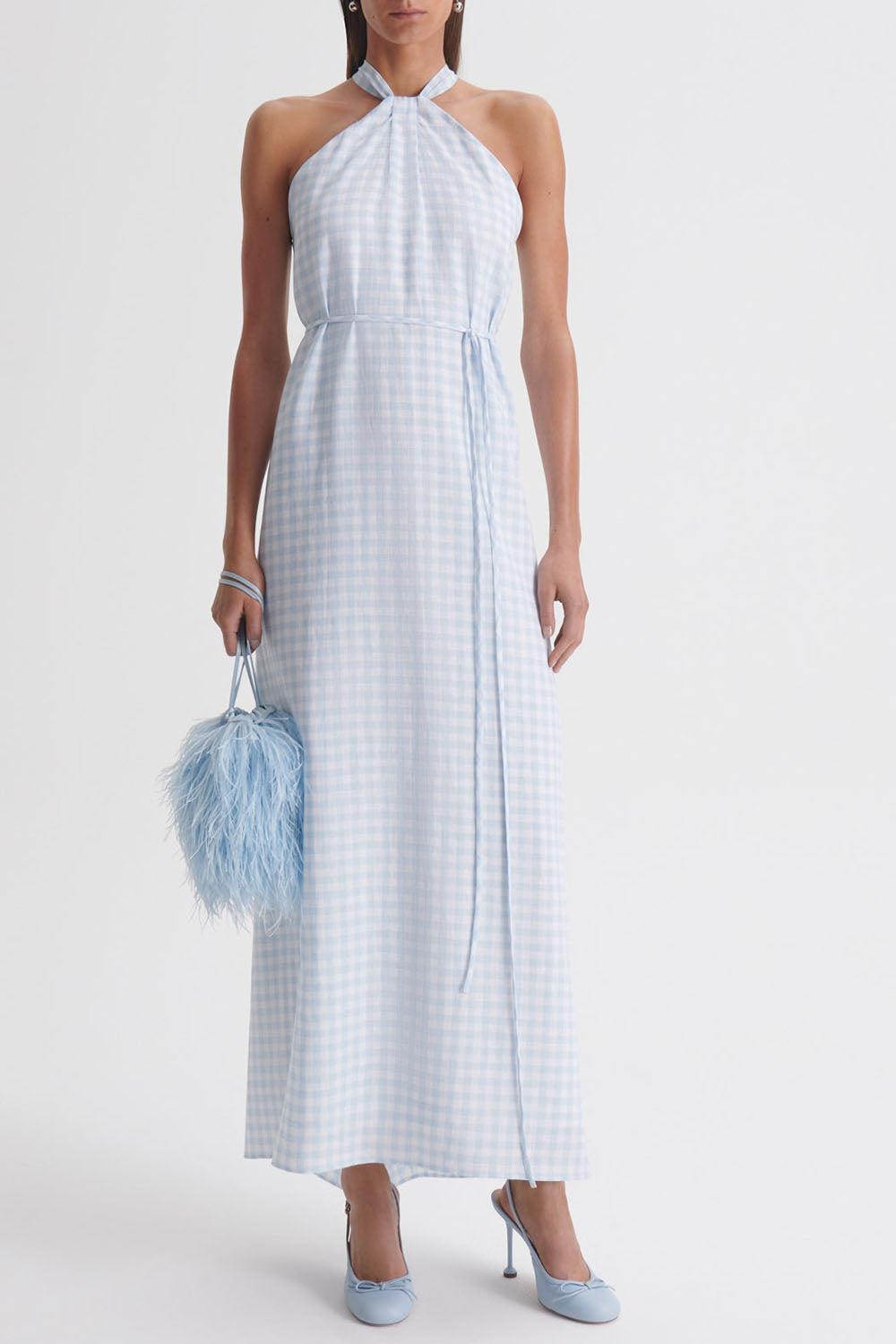 Tie Neck Dress - Blue White-BLUE-2-CLOTHINGDRESSCASUAL-SCANLAN THEODORE