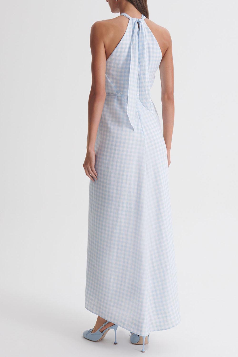 Tie Neck Dress - Blue White-BLUE-2-CLOTHINGDRESSCASUAL-SCANLAN THEODORE