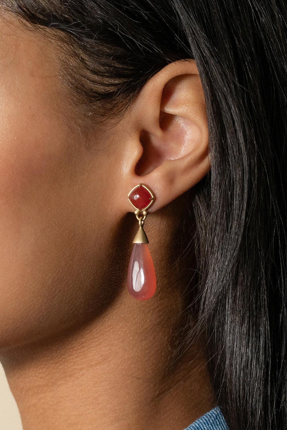 Carnelian Garnet Blush Earrings-YELLOW GOLD-JEWELRYFINE JEWELEARRING-MONICA RICH KOSANN