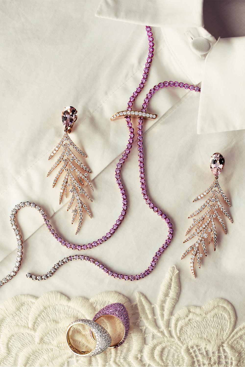 Pink Sapphire Mega Swirl Lariat Necklace-ROSE GOLD-40-JEWELRYFINE JEWELNECKLACE O-GRAZIELA