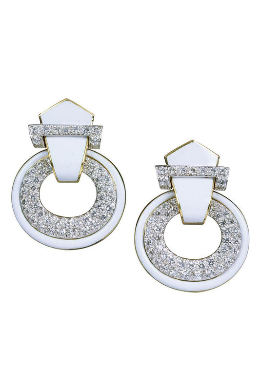 Diamond White Strap Doorknocker Earrings-PLATINUM-JEWELRYFINE JEWELEARRING-DAVID WEBB