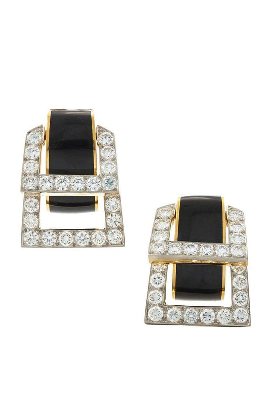 Diamond Black Strap Earrings-YELLOW GOLD-JEWELRYFINE JEWELEARRING-DAVID WEBB