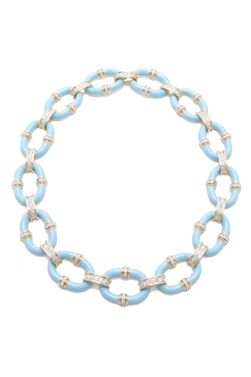 Diamond Light Blue Oval Link Necklace-YELLOW GOLD-JEWELRYFINE JEWELNECKLACE O-DAVID WEBB
