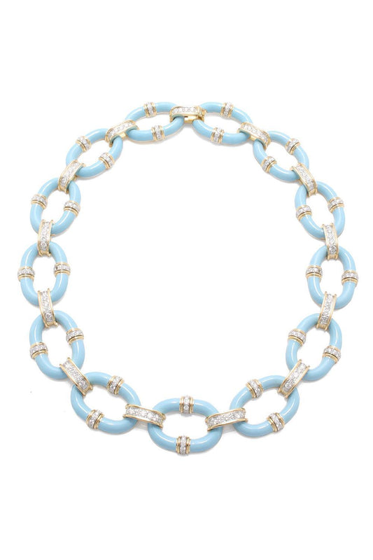 Diamond Light Blue Oval Link Necklace-YELLOW GOLD-JEWELRYFINE JEWELNECKLACE O-DAVID WEBB