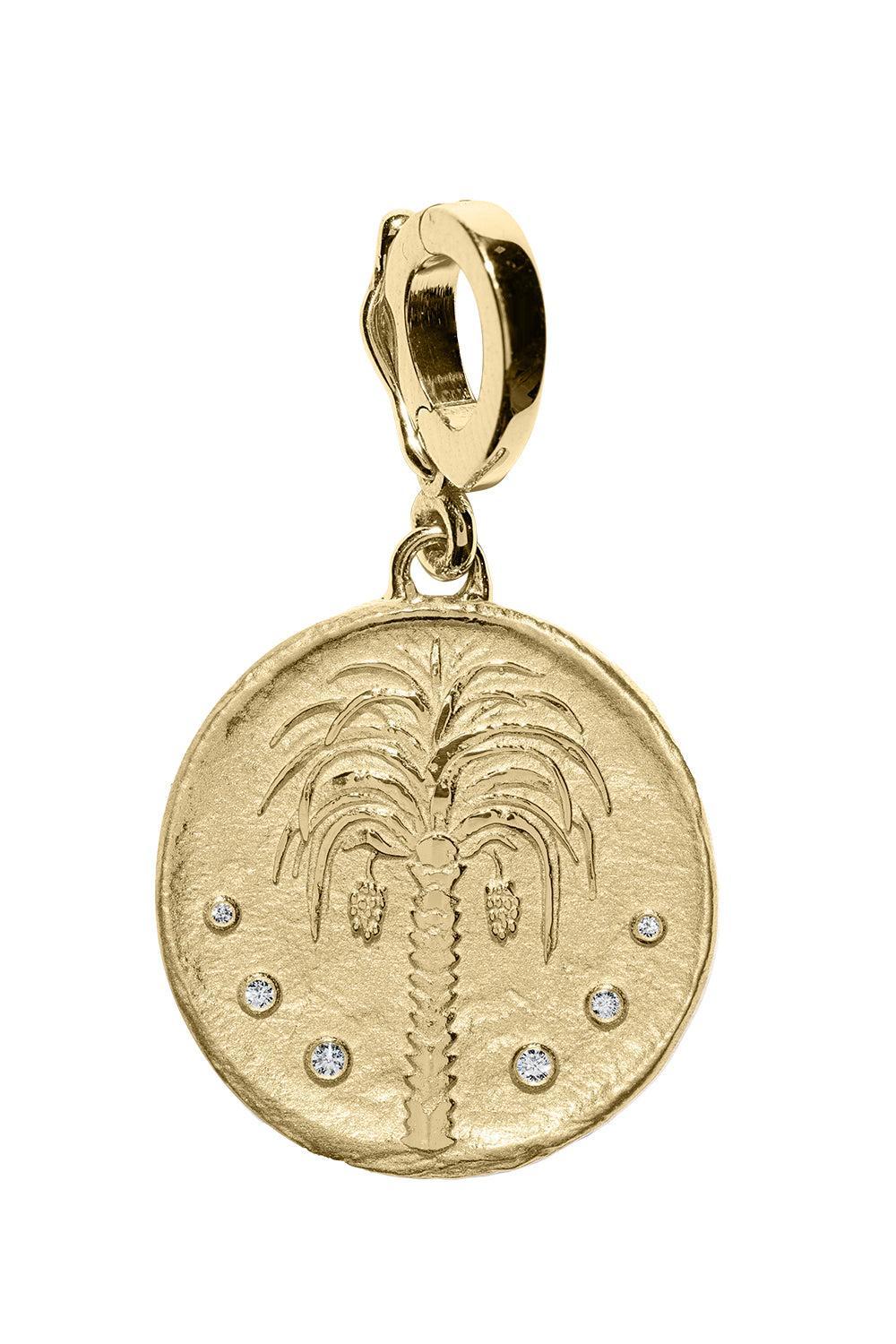 Diamond Small Prosperity Palm Coin Pendant-YELLOW GOLD-JEWELRYFINE JEWELPENDANT-AZLEE