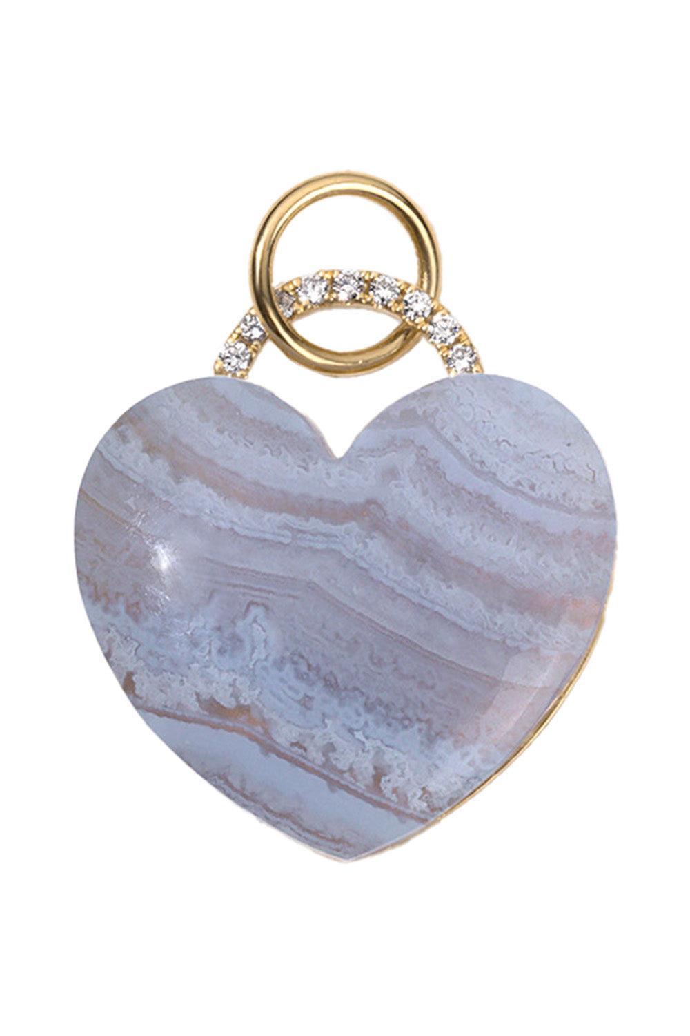 Blue Lace Agate Rock Solid Heart Charm-YELLOW GOLD-JEWELRYFINE JEWELPENDANT-DEVON WOODHILL