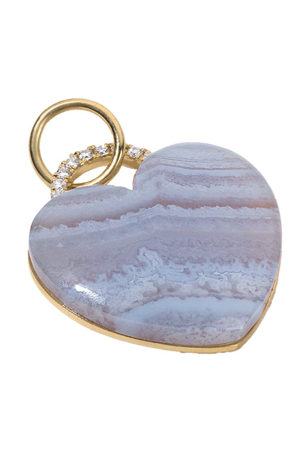 Blue Lace Agate Rock Solid Heart Charm-YELLOW GOLD-JEWELRYFINE JEWELPENDANT-DEVON WOODHILL