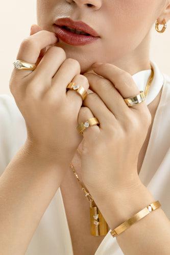 Diamond Pear Orbit Pinky Ring-YELLOW GOLD-4-JEWELRYFINE JEWELRING-LORAIDA