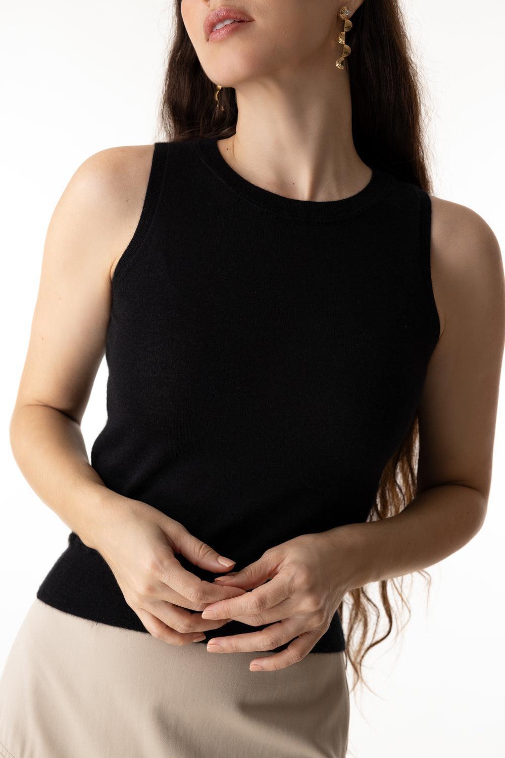 SLEEVELESS TANK TOP-BLACK-XS-CLOTHINGTOPTANK-ADAM LIPPES