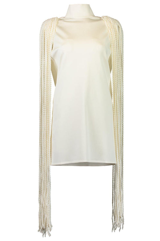 Beaded Fringe Mini Dress-CREAM-36-CLOTHINGDRESSCASUAL-ALAÏA