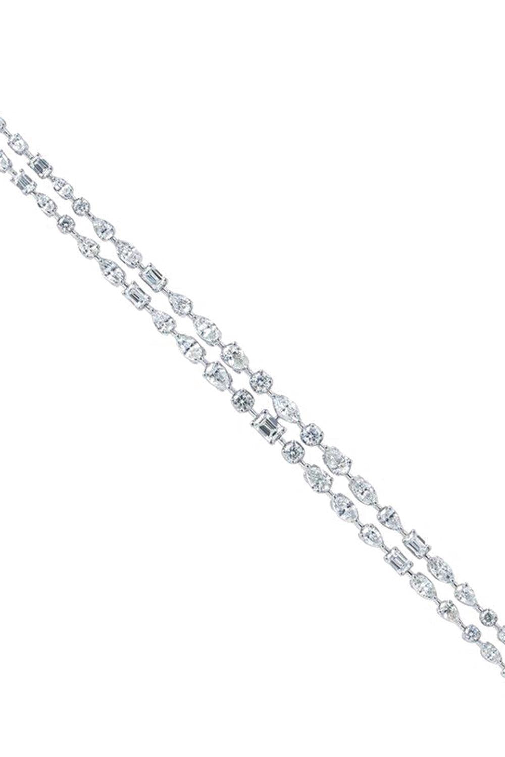 Mixed Diamond Two Line Bracelet-WHITE GOLD-JEWELRYFINE JEWELBRACELET O-ARZANO