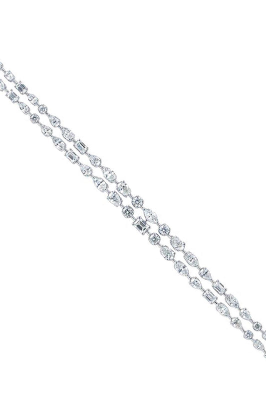 Mixed Diamond Two Line Bracelet-WHITE GOLD-JEWELRYFINE JEWELBRACELET O-ARZANO