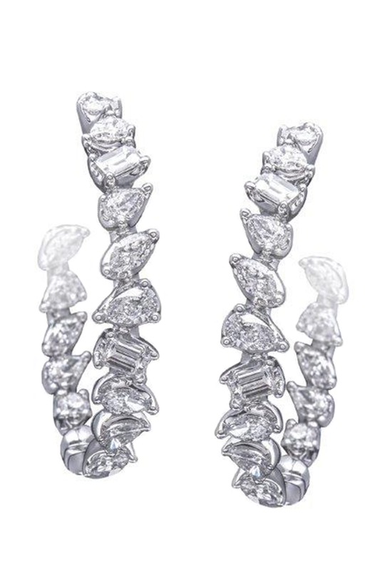 Diamond Pear Hoop Earrings-WHGOLD-JEWELRYFINE JEWELEARRING-ARZANO