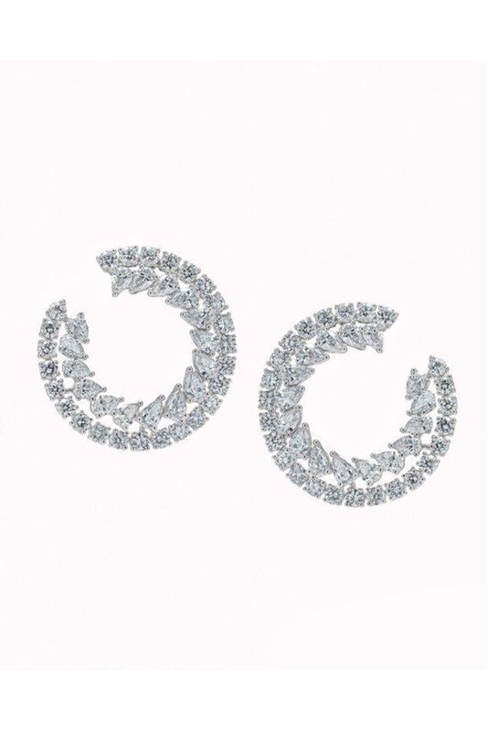 Diamond Pear Round Open Circle Earrings-WHITE GOLD-JEWELRYFINE JEWELEARRING-ARZANO