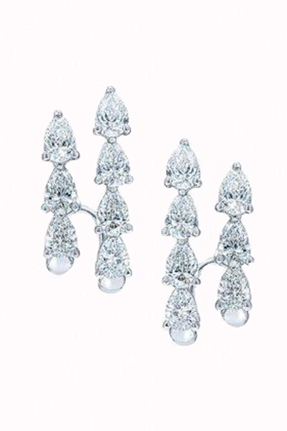Diamond Pear Two Line Earrings-WHITE GOLD-JEWELRYFINE JEWELEARRING-ARZANO