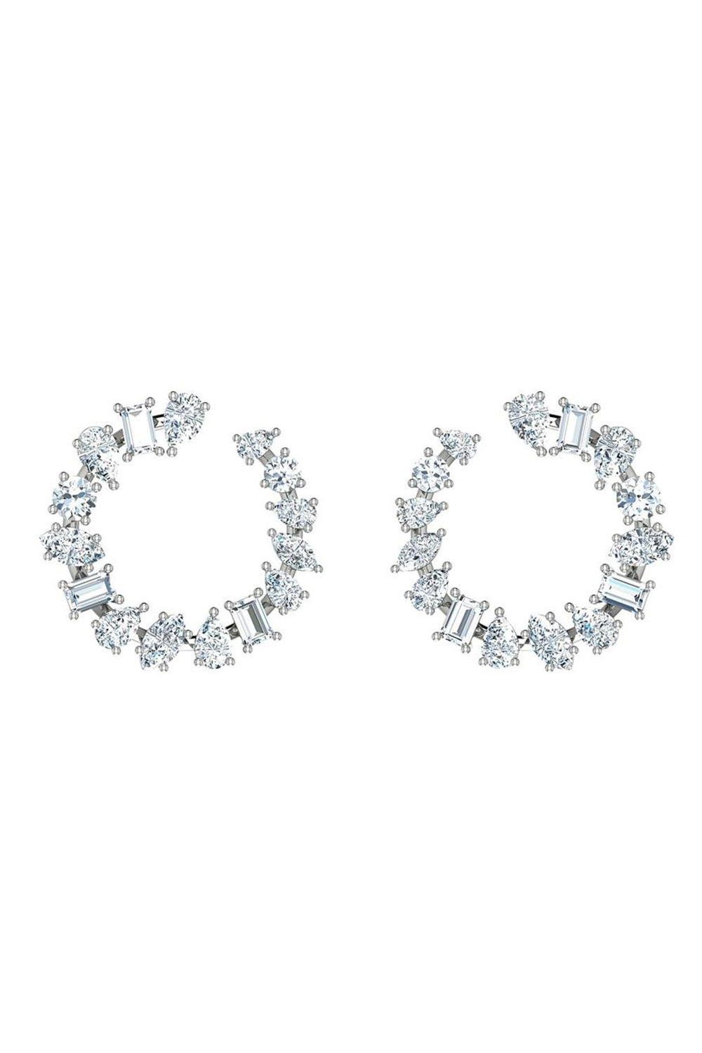Mixed Diamonds Shape Circle Earrings-WHITE GOLD-JEWELRYFINE JEWELEARRING-ARZANO