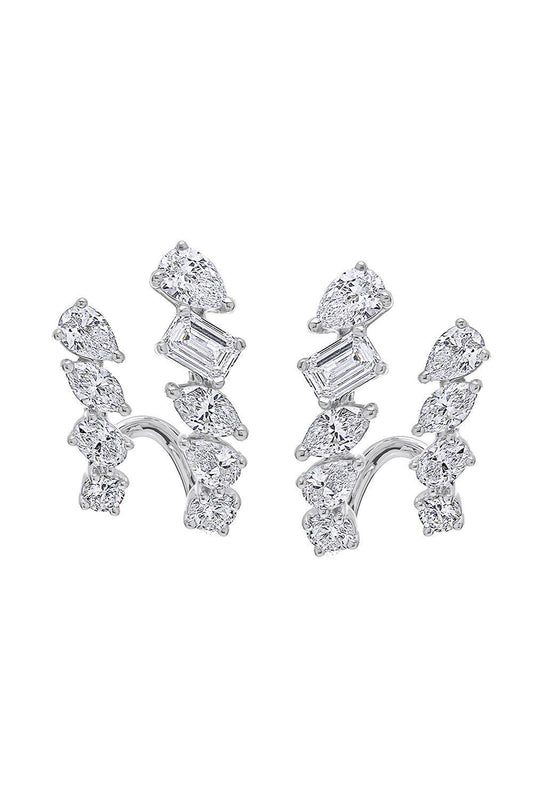 Mixed Shape Diamond Two Line Earrings-WHITE GOLD-JEWELRYFINE JEWELEARRING-ARZANO