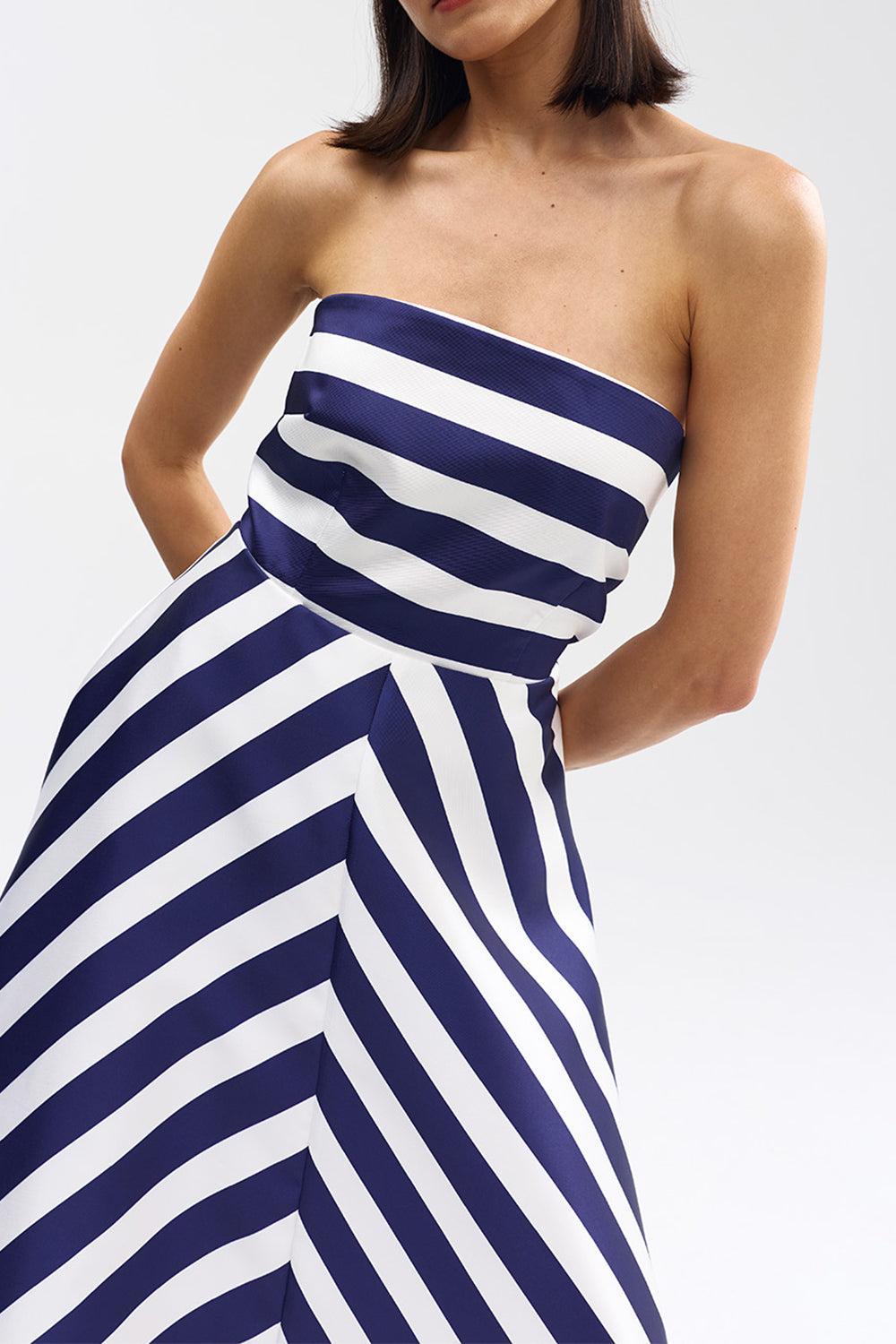 Audrey Gown - Royal Stripe-STRIPE-2-CLOTHINGDRESSGOWN-ASTON STUDIO
