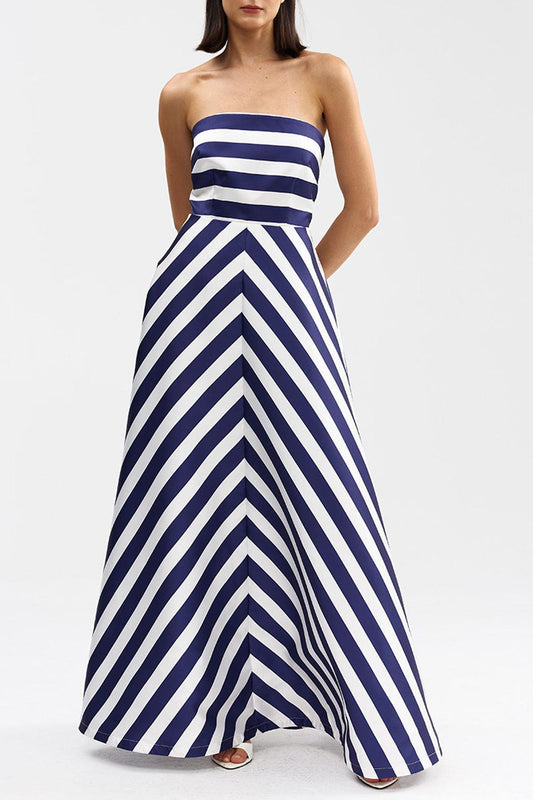 Audrey Gown - Royal Stripe-STRIPE-2-CLOTHINGDRESSGOWN-ASTON STUDIO