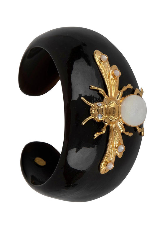 Pearl Bee Horn Cuff Bracelet-BLACK-JEWELRYBOUTIQUEBRACELET O-BOUNKIT JEWELRY