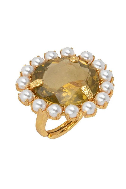 Lemon Quartz Pearl Aurea Ring-YELLOW-5.25-JEWELRYFINE JEWELRING-BOUNKIT JEWELRY