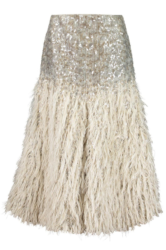 Degrade Embellished Fit Flare Midi Skirt-BROWN-40-CLOTHINGSKIRTMIDI-BRUNELLO CUCINELLI