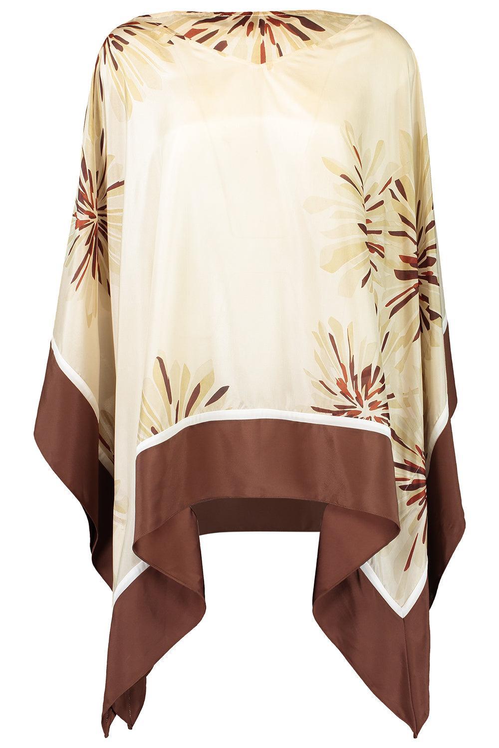 Bloom Print Poncho Top-BROWN-XS-CLOTHINGTOPBLOUSE-BRUNELLO CUCINELLI