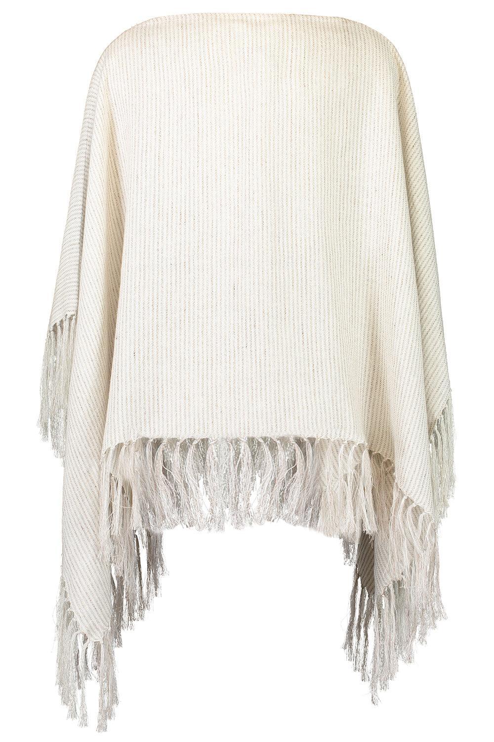 Stripe Fringe Poncho-BROWN-O/S-CLOTHINGTOPPONCHO-BRUNELLO CUCINELLI